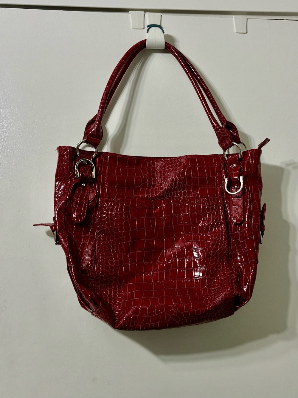Ricki's Red Croc-Embossed Shoulder Tote